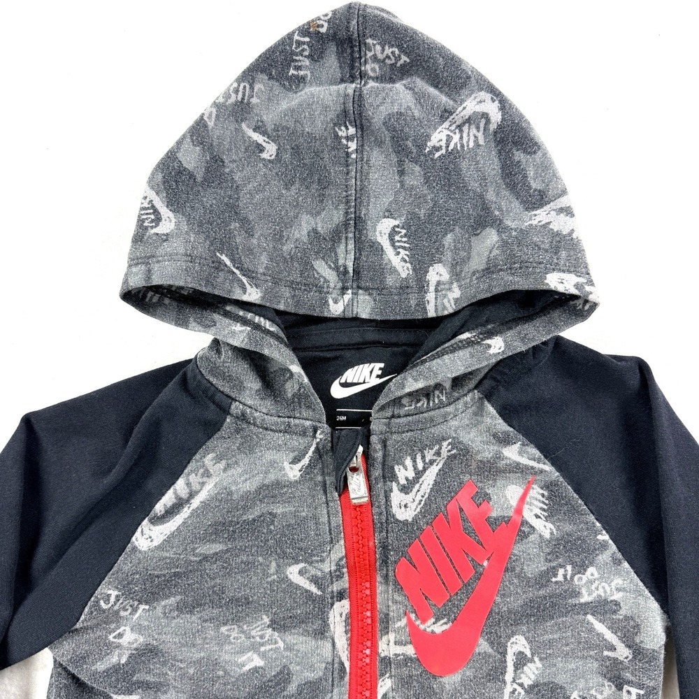 Baby Nike Tech Fleece Hooded Jumpsuit 24M Gray Camo Coverall Full Zip One Piece - Picture 3 of 11